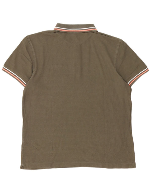 Lotto Mens Life's Polo Shirt Large Khaki Striped Cotton