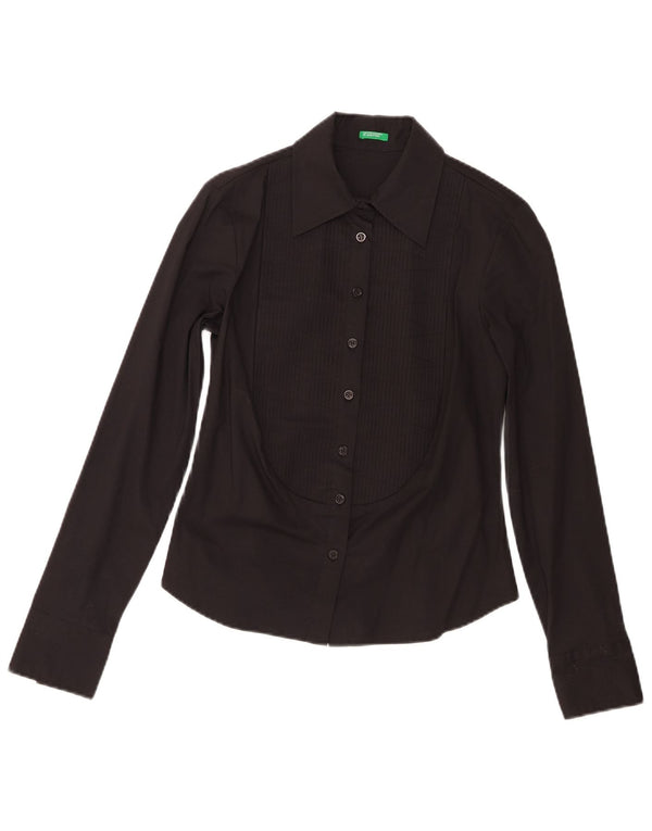 Camisa smoking feminina Benetton Reino Unido 10 pequeno algodão preto