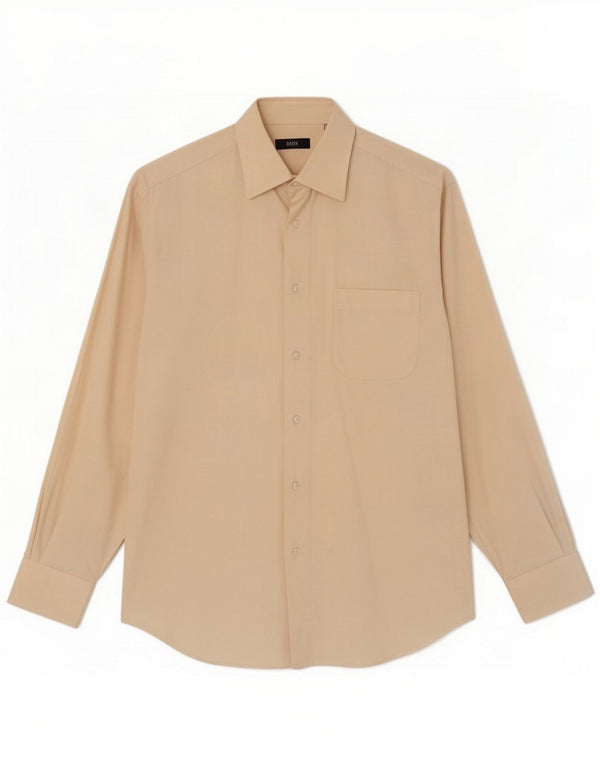 Hugo Boss Mens Shirt Size 15 1/2 Medium Beige Cotton
