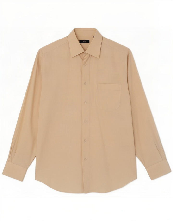 Hugo Boss Mens Shirt Size 15 1/2 Medium Beige Cotton