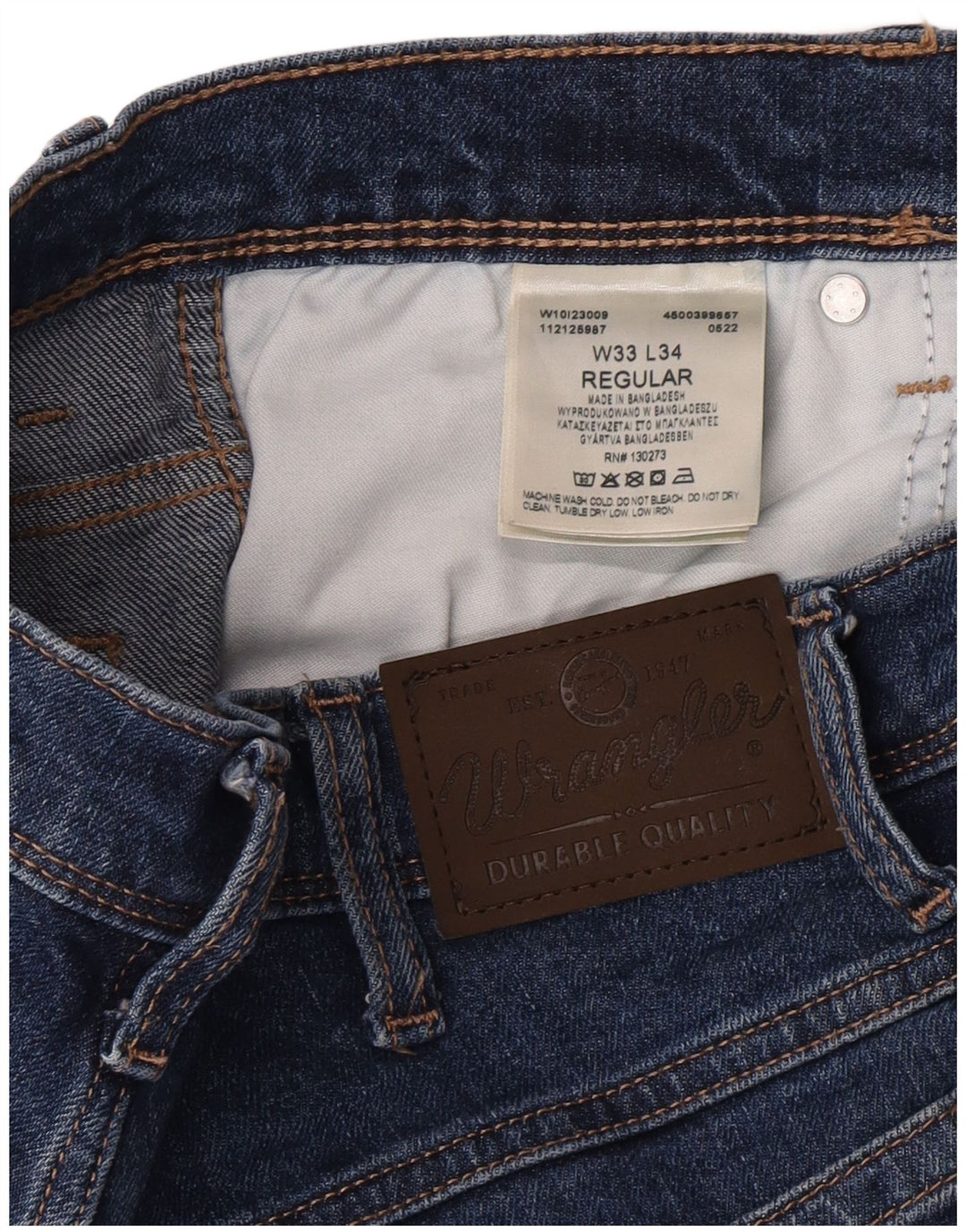 Wrangler Mens Regular Fit Straight Jeans W33 L34 Blue Cotton