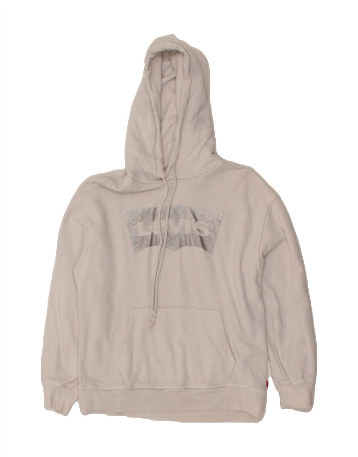 LEVI'S Mens Graphic Hoodie Jumper Small White Cotton Vintage Levi's and Second-Hand Levi's from Messina Hembry 