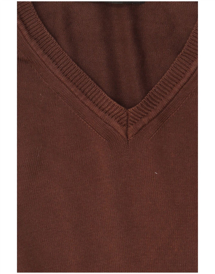 Zara Mens V-Neck Jumper Sweater XL Brown Cotton