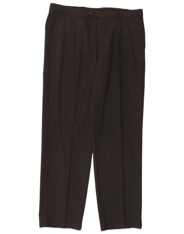 Marks & Spencer Pantalón de traje con pinzas a medida para hombre W36 L31 Poliéster gris