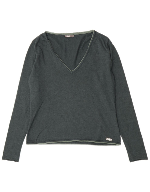 Slam Damen-Pullover mit V-Ausschnitt, UK 12, mittelgrüne Wolle