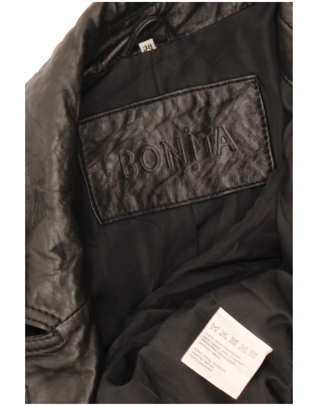 BONITA Womens Leather Biker Jacket EU 38 Medium Black Lambskin