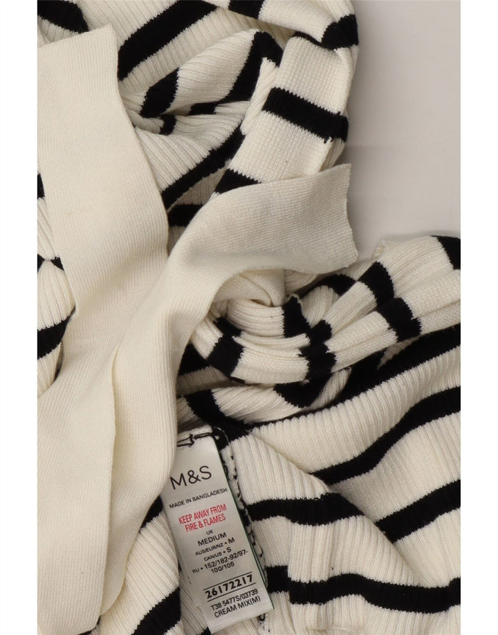 Marks & Spencer Womens Longline Cardigan Sweater UK 14 Medium White Striped