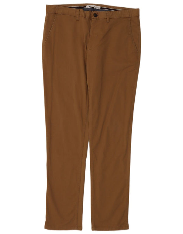 Zara Mens Slim Chino Trousers EU 44 Large W34 L31 Brown Cotton