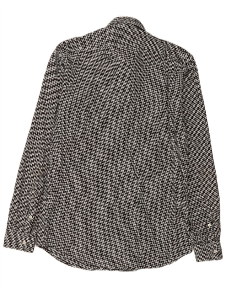 Reiss Mens Slim Fit Shirt Medium Black Chevron Cotton