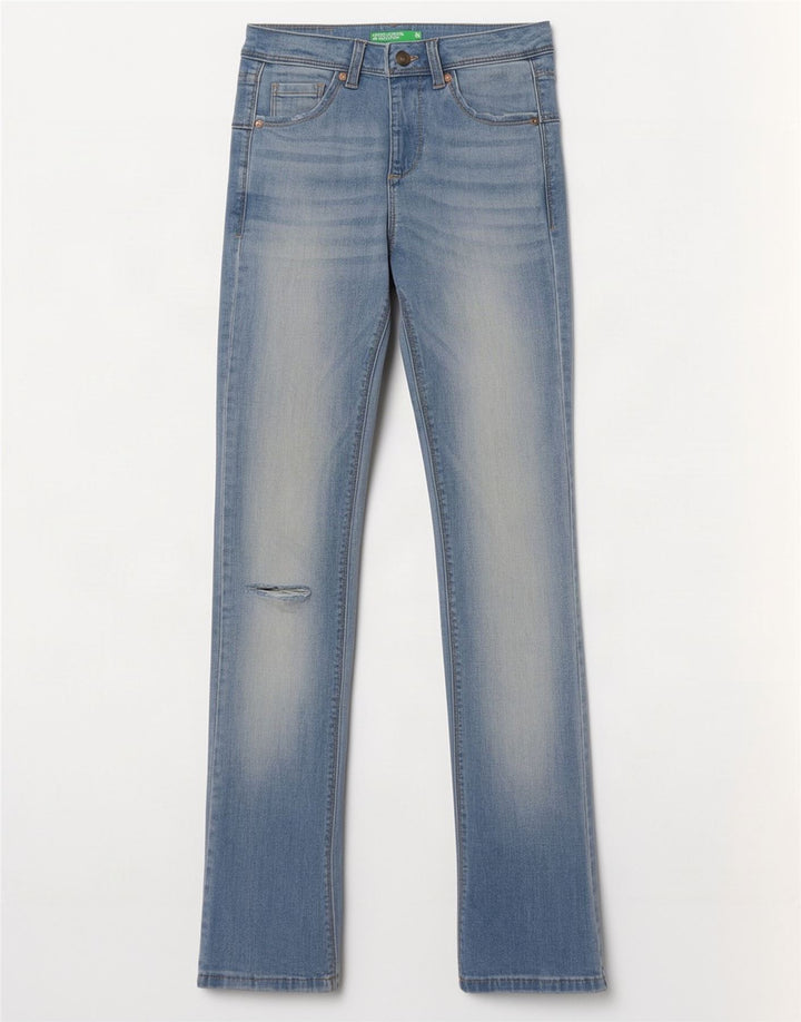 Benetton Womens Distressed Slim Bootcut Jeans W26 L31 Blå