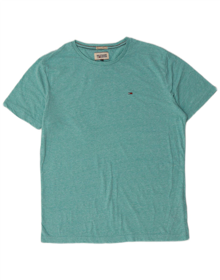 Tommy Hilfiger Herre T-shirt Top Medium Turkis Flecked Bomuld