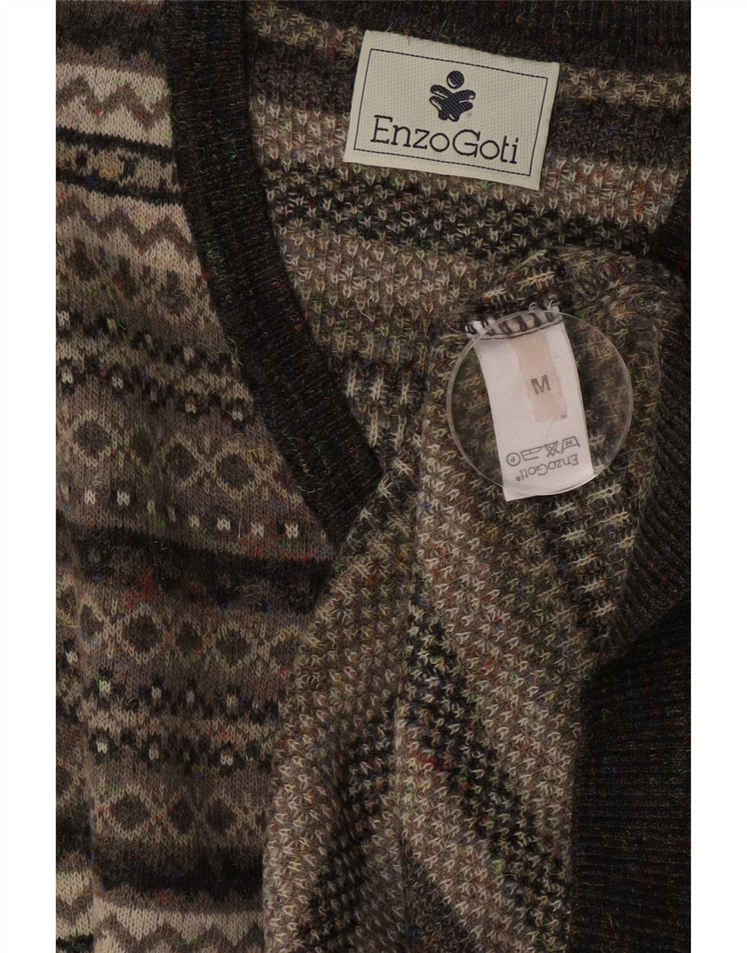 Enzo Goti Herren-Pullover mit V-Ausschnitt, Mittelgrau, Fair-Isle-Polyacryl
