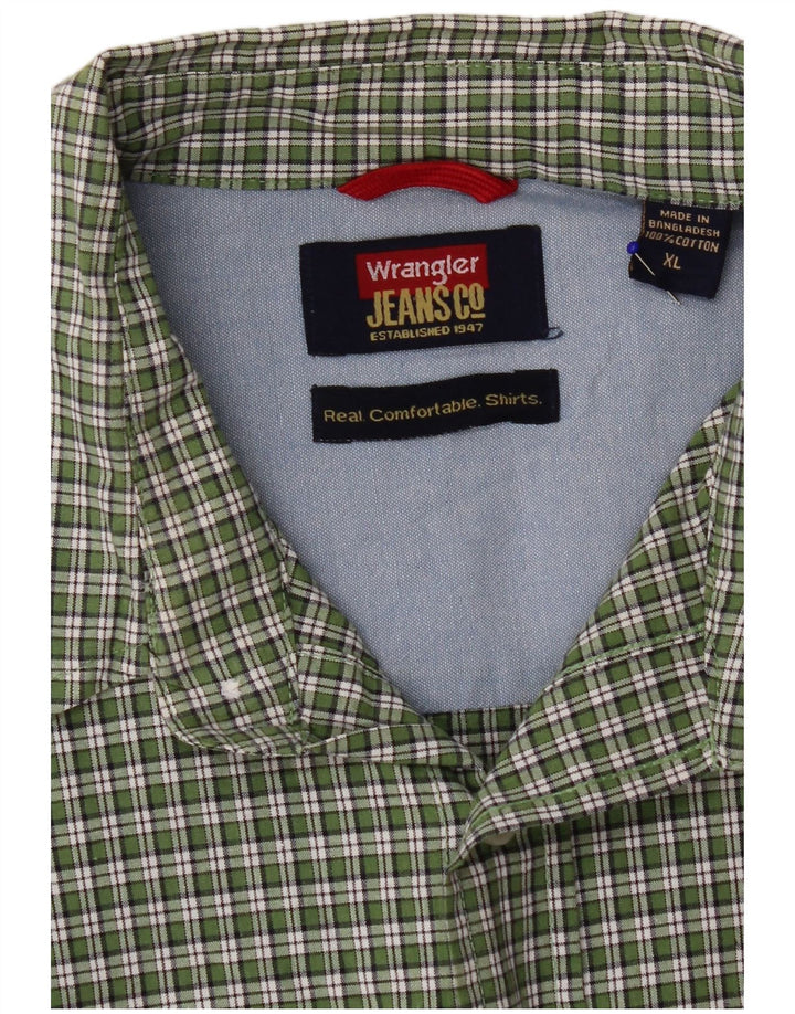 Wrangler Mens Short Sleeve Shirt XL Green Check Cotton