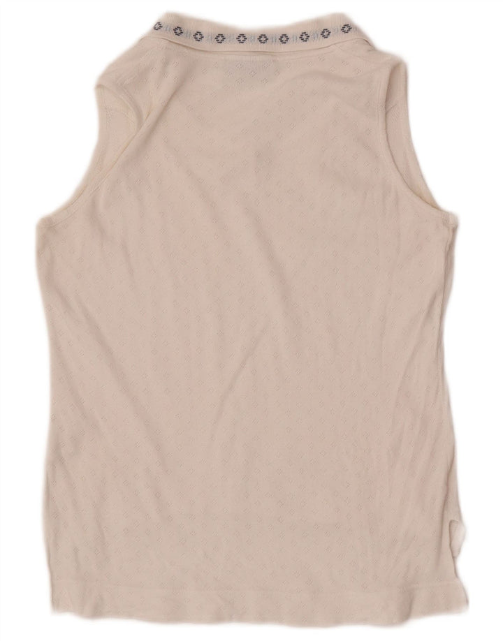 Sergio Tacchini Womens Sleeveless Polo Shirt EU 38 Medium White Fair Isle