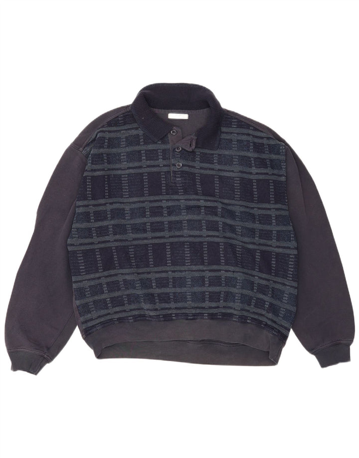 Marks & Spencer Mens Polo Neck Sweatshirt Jumper Large Navy Blue Check