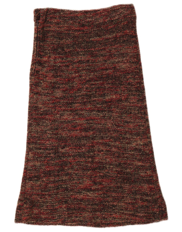 Saia feminina vintage em malha A-Line W27 pequena lã manchada multicolorida