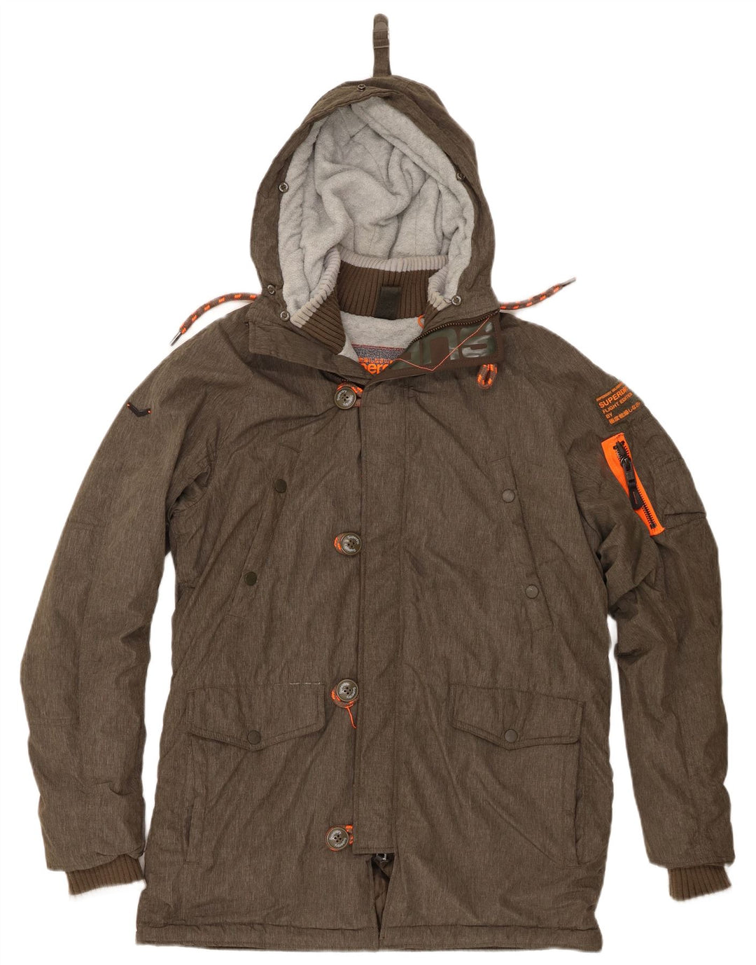 Superdry Mens Hooded Parka Jacket UK 42 XL Khaki Polyester