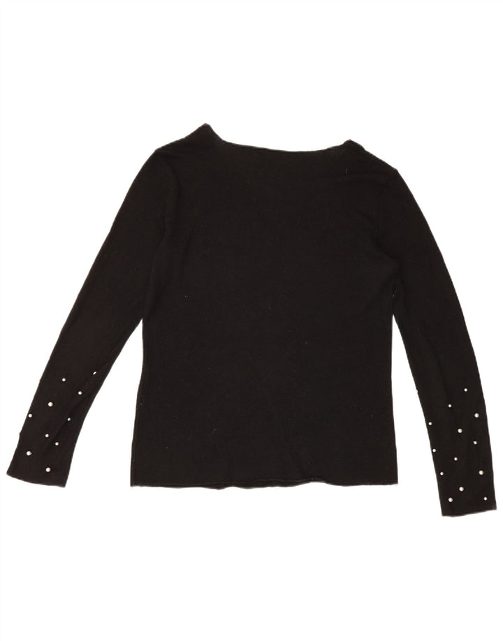 Zara Mujer Top Manga Larga UK 44 Mediano Negro