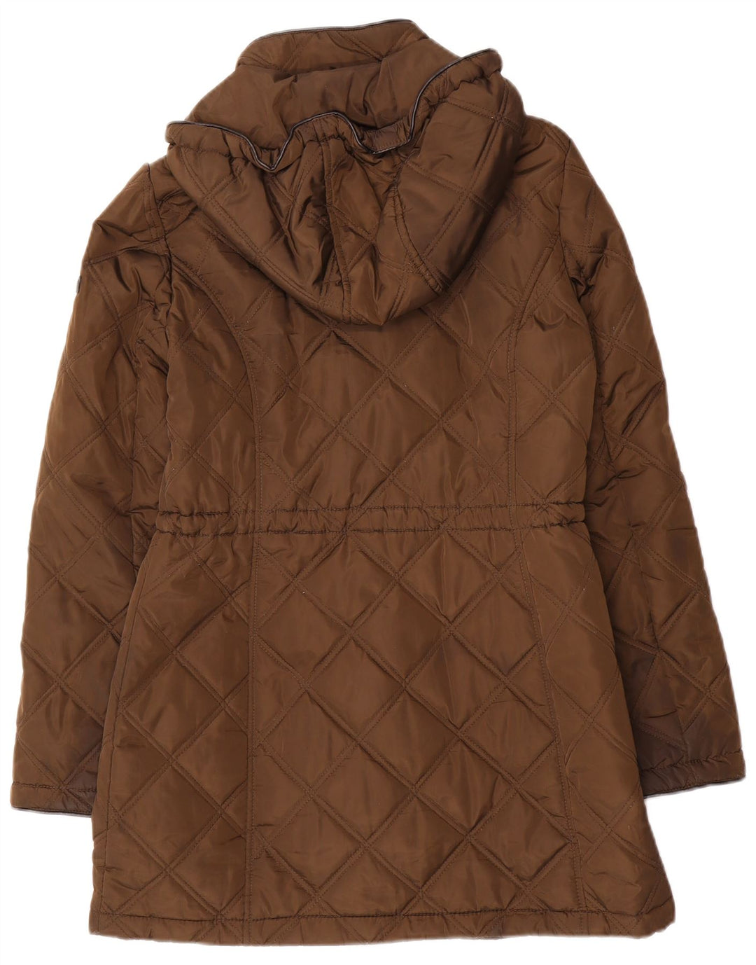 Dkny Womens Hooded Quilted Jacket UK 10 Small Brown Polyester