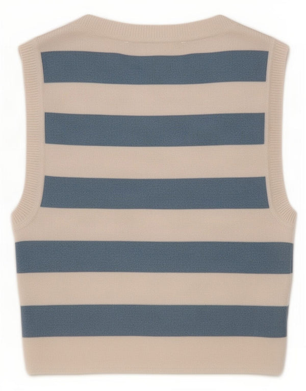 Zara Womens Crop Vest Top UK 8 Lille blå stribet viskose