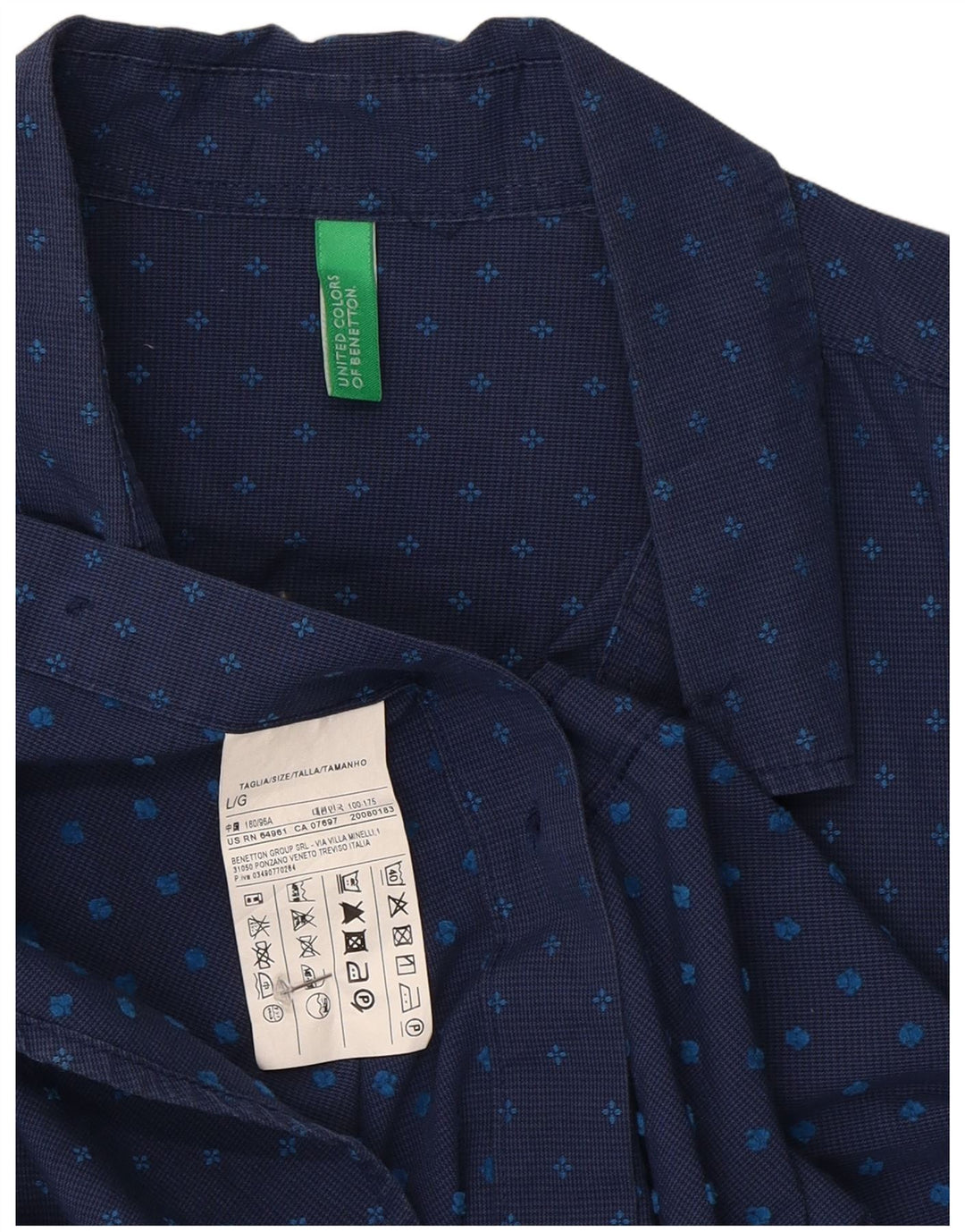 Benetton Herren-Hemd, groß, marineblau gepunktete Baumwolle