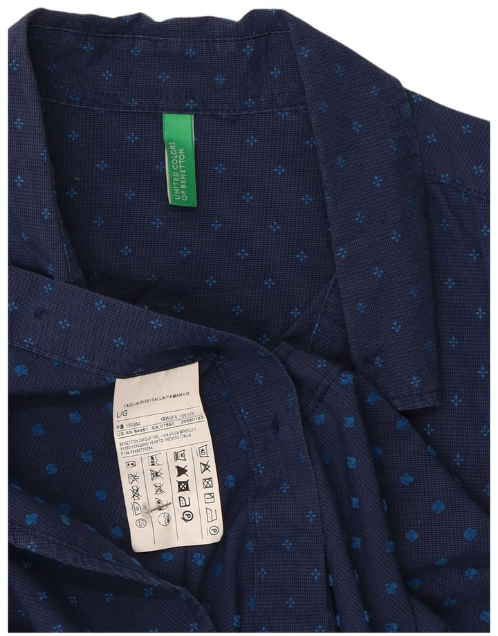 Benetton Herren-Hemd, groß, marineblau gepunktete Baumwolle