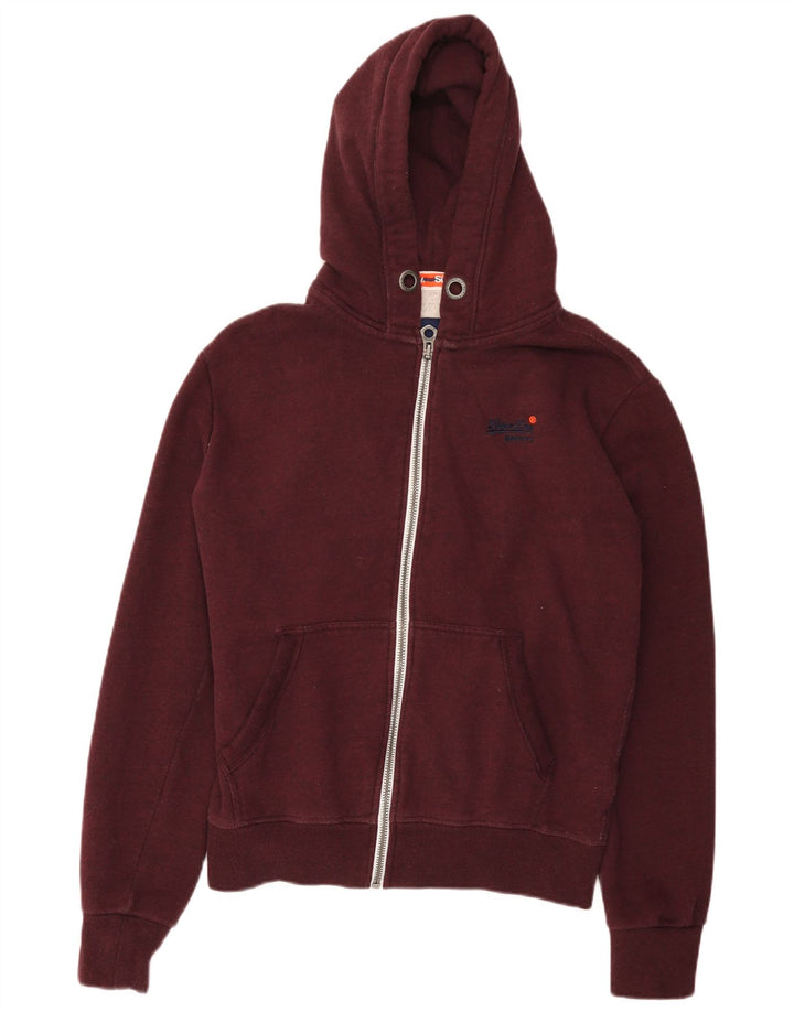 Superdry Mens Zip Hoodie Sweater Medium Burgundy Cotton