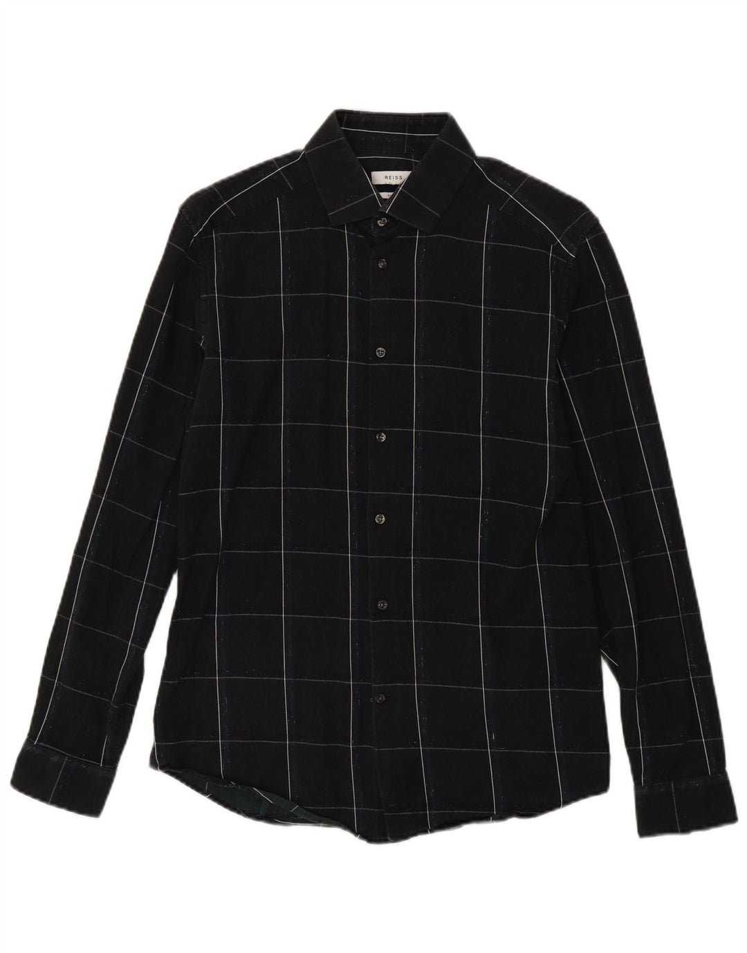 Camicia Reiss da uomo slim fit in flanella, cotone a quadri nero medio