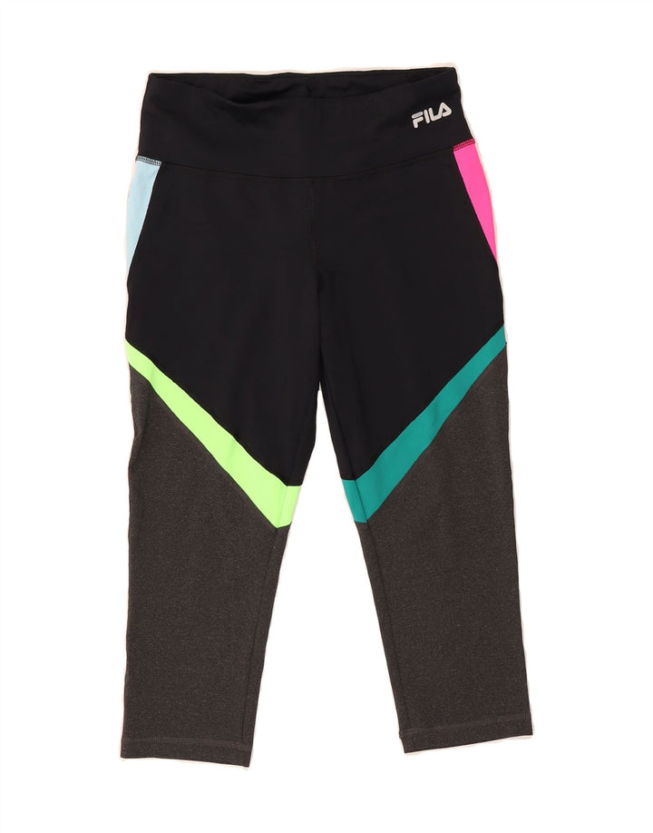 FILA Womens Capri Leggings UK 12 Medium  Black Colourblock Polyester Vintage Fila and Second-Hand Fila from Messina Hembry 