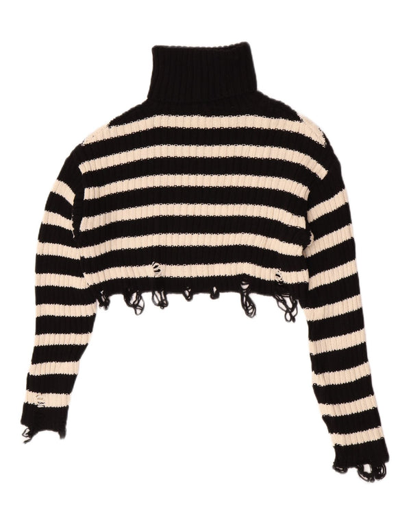 Zara Damen Crop Rollkragenpullover Pullover UK 10 Small Schwarz gestreift