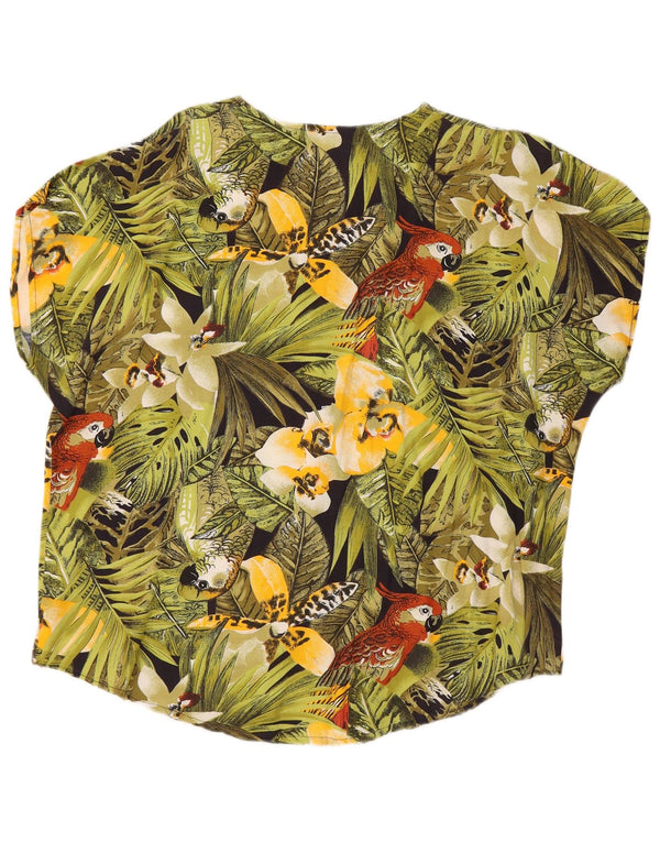 Vintage Womens Short Sleeve Shirt Blouse UK 18 XL Green Floral