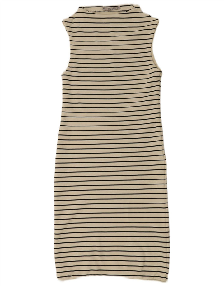 Zara Womens Sleeveless Maxi Dress UK 10 Small White Striped Polyester