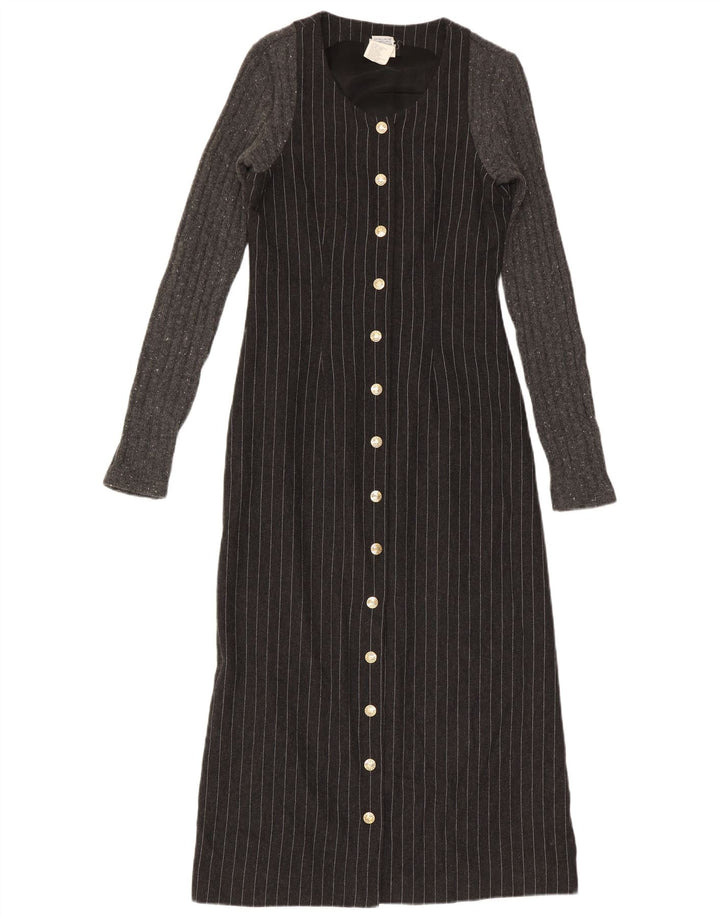 Dolce & Gabbana Womens Long Sleeve Maxi Dress IT 42 Medium Grey Pinstripe