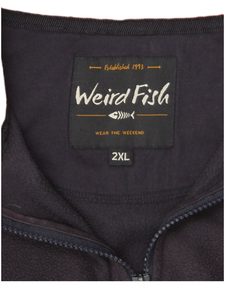 Weird Fish Mens Zip Neck Fleece Jumper 2XL Navy Blue Polyester
