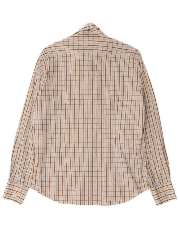 Ted Baker Mens Shirt Size 3 Medium Beige Check Cotton