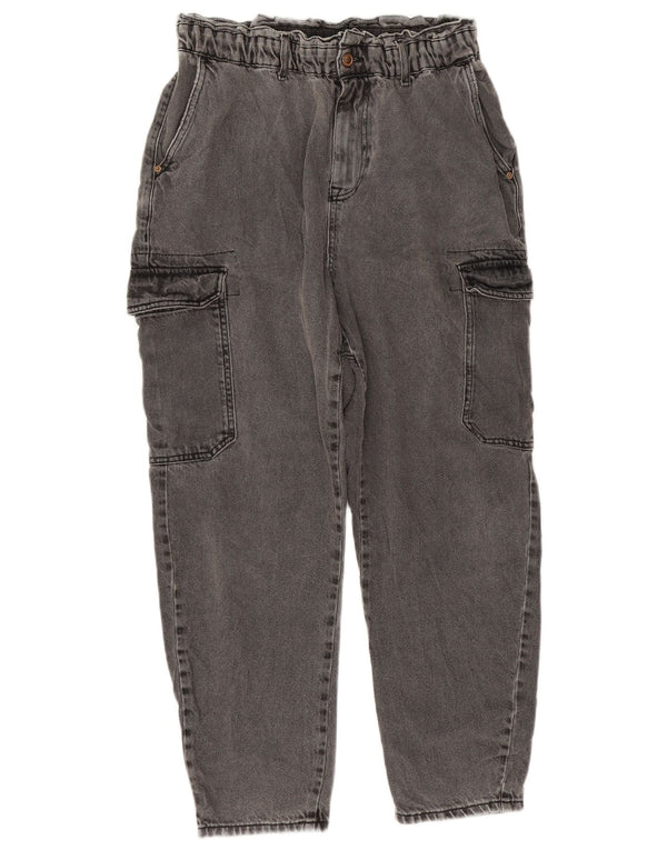Zara Womens Crop Cargo Loose Jeans EU 40 Medium W32 L25 Grey Cotton