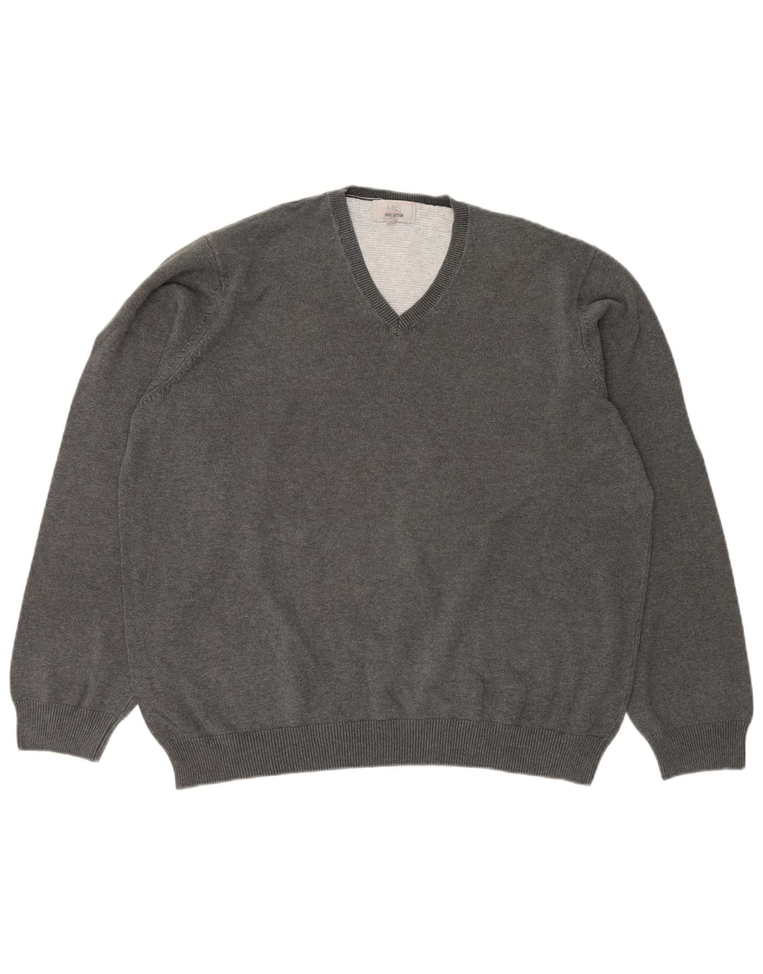 Marks & Spencer Mens V-Neck Jumper Sweater 2XL Grey Cotton