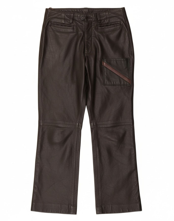 Calça feminina reta de couro VINTAGE W28 L28 marrom