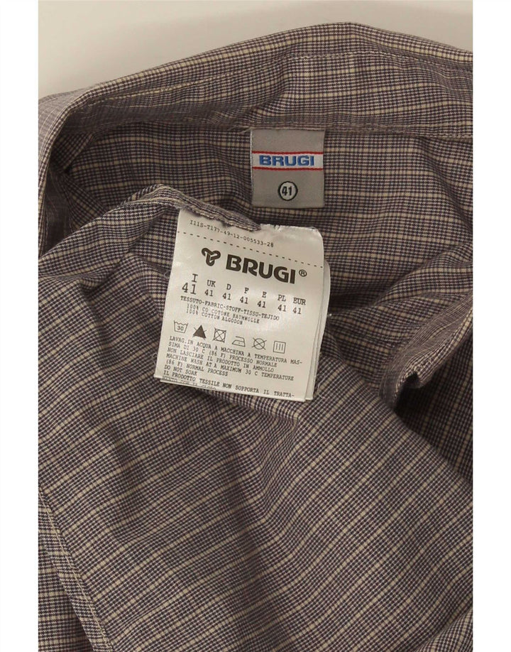 Brugi Mens Short Sleeve Shirt Size 41 Large Grey Check Cotton