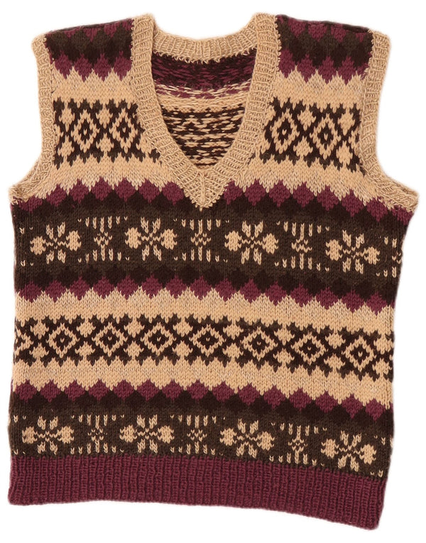 Vintage Womens Crop Vest Tank Top UK 12 Medium Beige Fair Isle