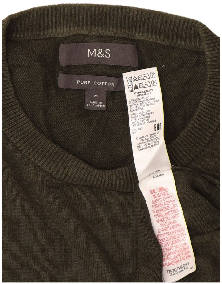 Marks & Spencer Herren-Pullover mit Rundhalsausschnitt, mittlere Khaki-Baumwolle