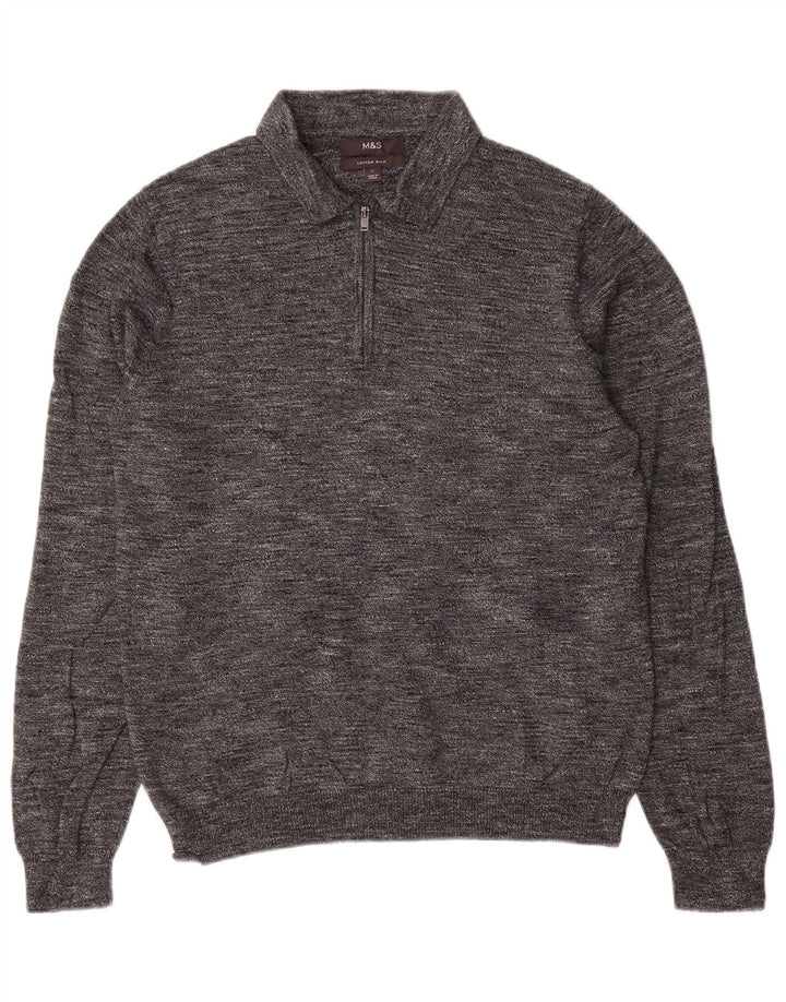 Marks & Spencer Mens Polo Neck Jumper Sweater Small Grey Flecked Cotton