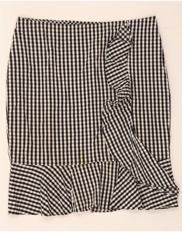 Marks & Spencer Womens Ruffle Skirt UK 16 Large W34 Black Gingham Viscose
