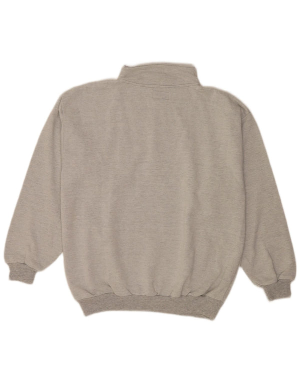 Vintage Mens Button Neck Sweatshirt Jumper XL Grey Cotton Retro