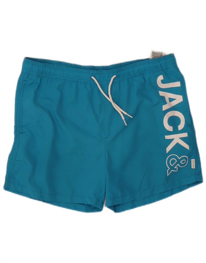 JACK & JONES Mens Graphic Swimming Shorts Medium Blue Polyester