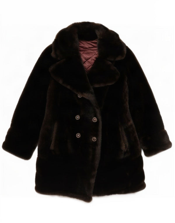Vintage Damen Kunstpelz-Zweireihermantel UK 10 Small Brown