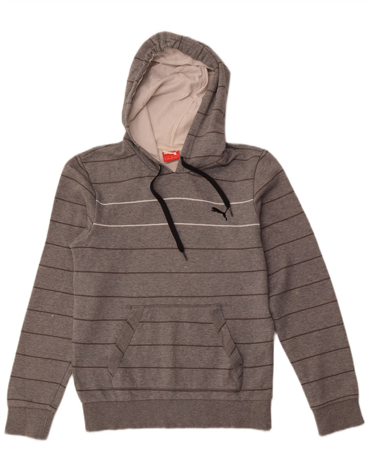 Felpa con cappuccio da uomo Puma piccola in cotone a righe grigie