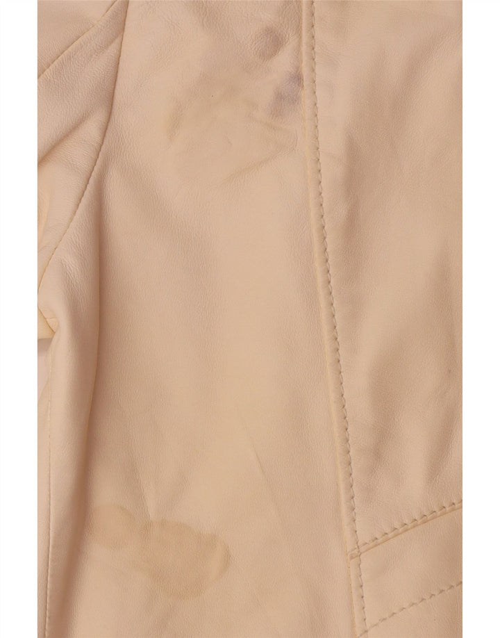Iceberg Womens Leather Biker Jacket UK 14 Medium Off White Leather