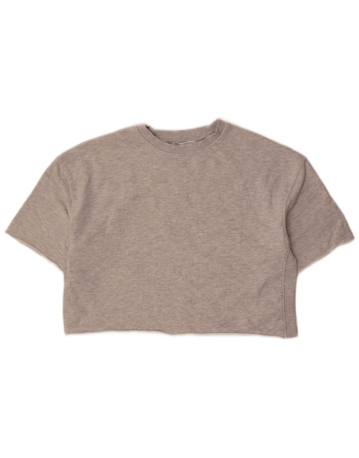 ZARA Womens Oversized Crop T-Shirt Top UK 10 Small Grey
