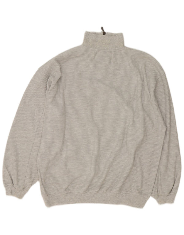 vintage Mens Zip Neck Jumper Pull XL Gris Moucheté Coton